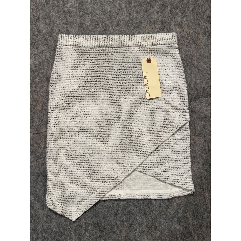 Lanston Womens Grey Tweed Asymmetrical Mini Skirt Size M New